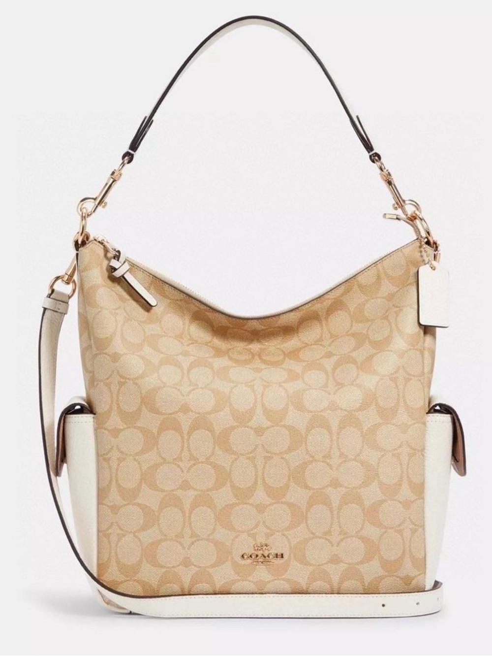 Coach Pennie Signature Canvas Chalk Pebbled Leather Gold Hardware NWOT MSRP:$498